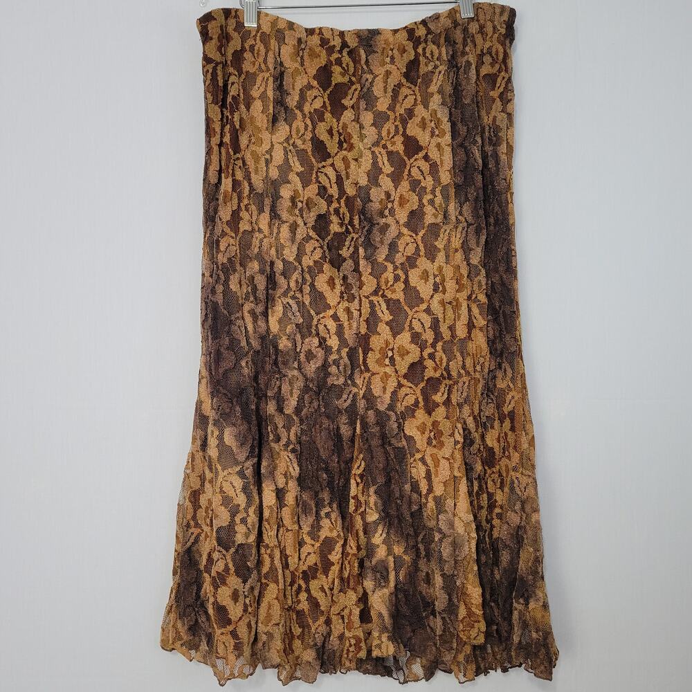 Floral Lace Overlay Pull On Skirt size XL Brown Fairy Grunge Cottagecore Boho